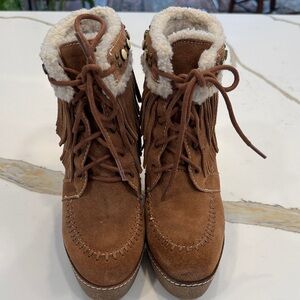 Sam Edelman Brown Suede Ankle Boots with Fringe size 8.5